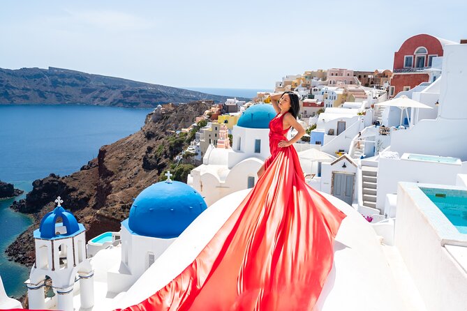 1-Hour Flying Dress Photoshoot, Instagram spots - Imerovigli for wider views and dramatic fabric