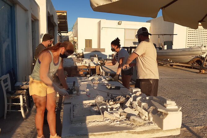 3-Hour Marble Workshop Creating your own Souvenir out of ( Paros ) Marble - The late afternoon setting near Antiparos
