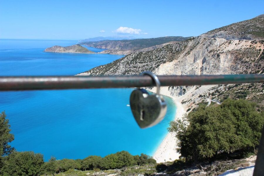 Argostoli: Shore Excursion to Caves with Local Wine Tasting - Myrtos Beach from the famous viewpoint