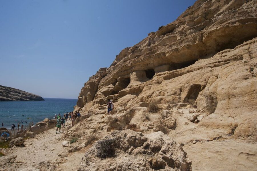 Crete: Matala Beach and Hippie caves, Red beach - The transfer from northern Crete