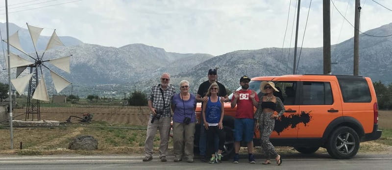 Crete:Zeus & Lassithi Plateau, OliveTasting, Kritza, Pottery - Pickup in an Orange Land Rover