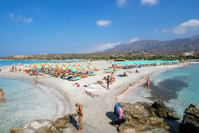 Elafonissi Beach Tour from Chania with stop in Elos Village - Crowds, sunbeds, food, and shade