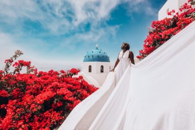 Exclusive Santorini Flying Dress Photoshoot with Pickup