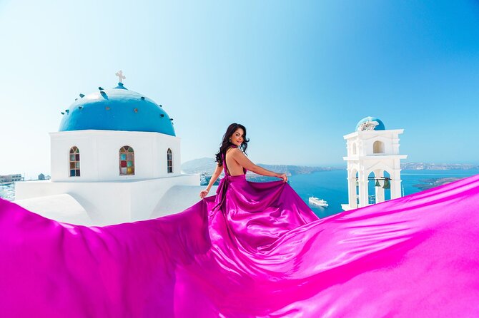 Exclusive Santorini Flying Dress Photoshoot with Pickup - Best Timing, Clothing, and Preparation Tips