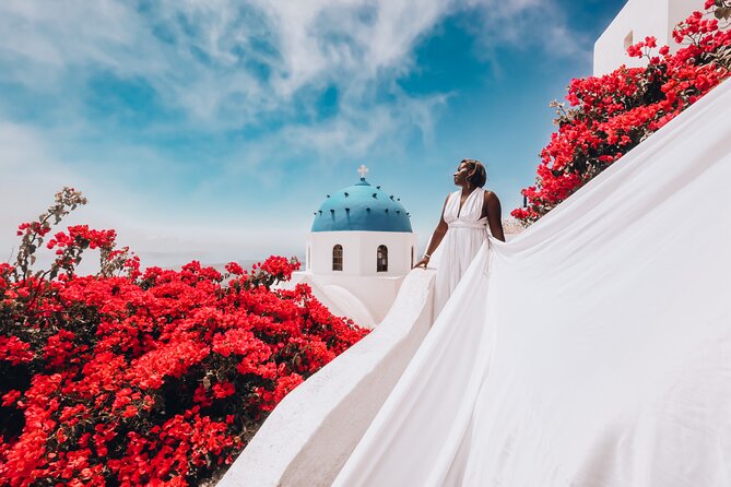 Exclusive Santorini Flying Dress Photoshoot with Pickup - A Proper Studio, Not a Makeshift Dressing Spot