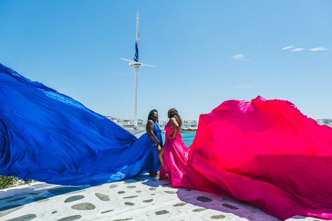Flying Dress Mykonos Photoshoot - Little Venice, sea views, and the famous windmills