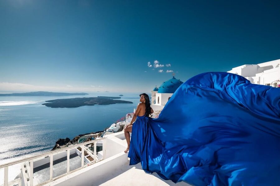 Flying dress Photoshoot in Santorini with Hotel Pickup - Pickup from seven parts of Santorini