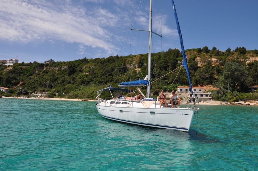 From Nea Fokea: Chalkidiki 6-Hour Cruise by Sailing Boat - Kalithea is the lunch and swim stop
