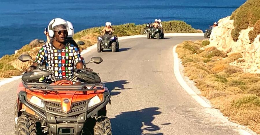 From Platanias: Quad safari with Hotel transfer - The first climb leaves the resort behind