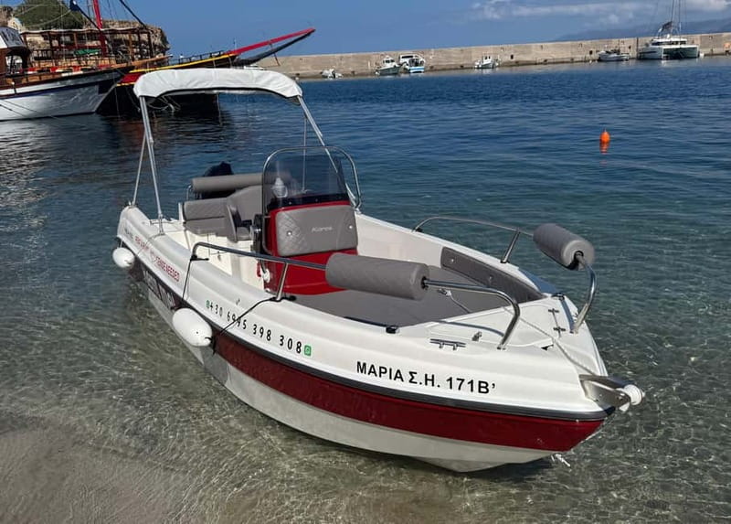 Hersonissos: Rent a Boat - No License Needed - The real cost: $181 plus petrol