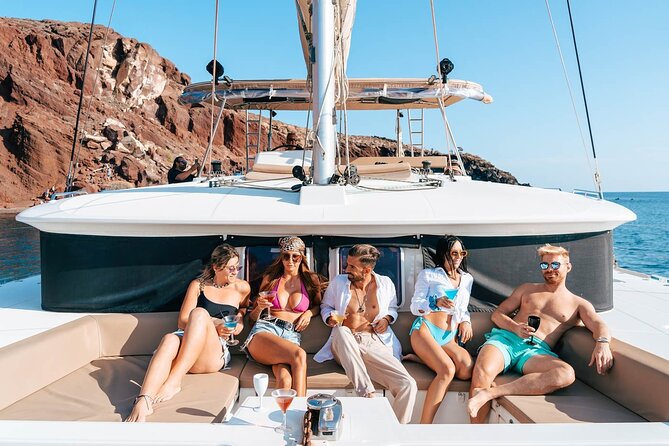 Luxury Santorini Catamaran Cruise: Lunch, BBQ, Drinks, Transfers - Sailing from Vlychada Marina in southern Santorini