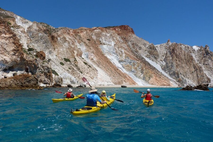 Milos: Guided Kayaking Trip with Snorkelling & Lunch - The first beach stop: one hour for swimming and snorkeling