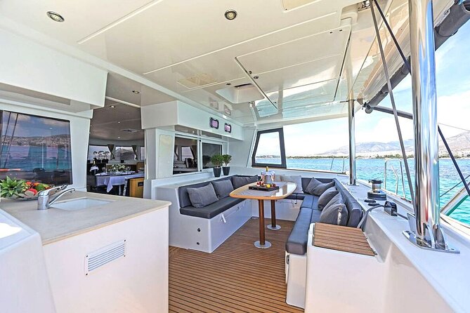 Mykonos Catamaran Premium Day-Sunset Tours 8-flavor Meal & Drinks - Delos from the offshore viewpoint