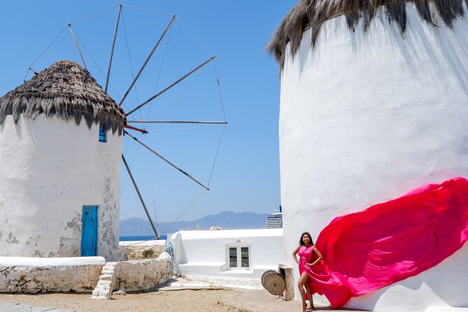 Mykonos: Flying Dress Photoshoot - Little Venice, where the setting changes
