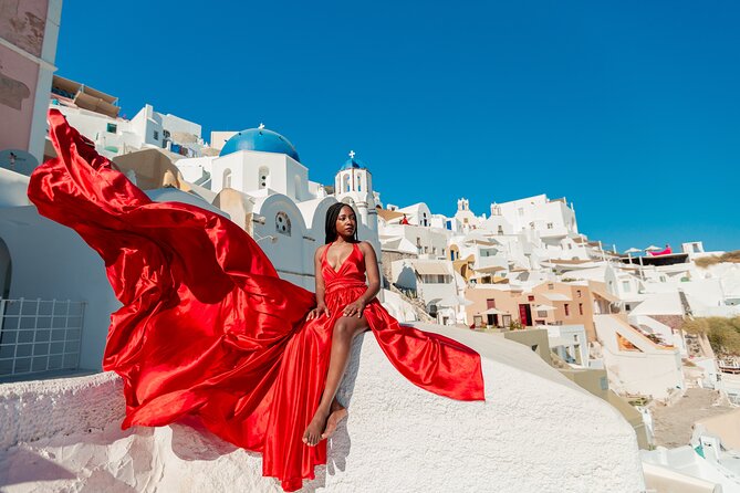 Photoshoot in Flying Dresses in Santorini - The Dress, the Changing Tent, and Personal Comfort
