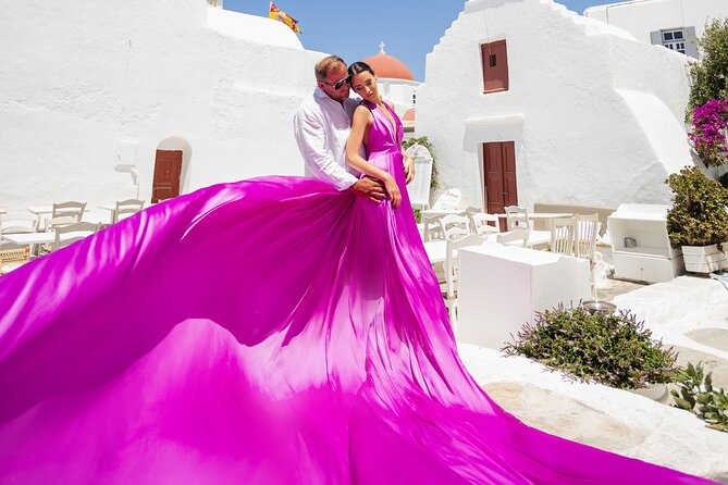 Private Flying Dress Photoshoot in Mikonos - Sea-view ruins and the power of the wind