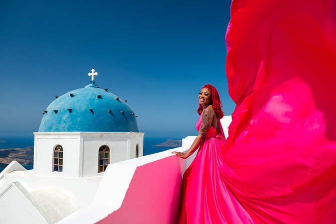 Professional Flying Dress Photoshoot In Santorini - Meeting Yiannis and Anastasia in Imerovigli