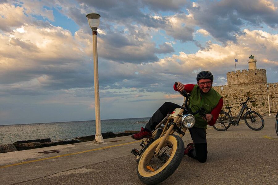 Rhodes: E-bike Highlights Sunset or Morning Photo Tour - The moat, windmills, and St. Nicholas Fortress