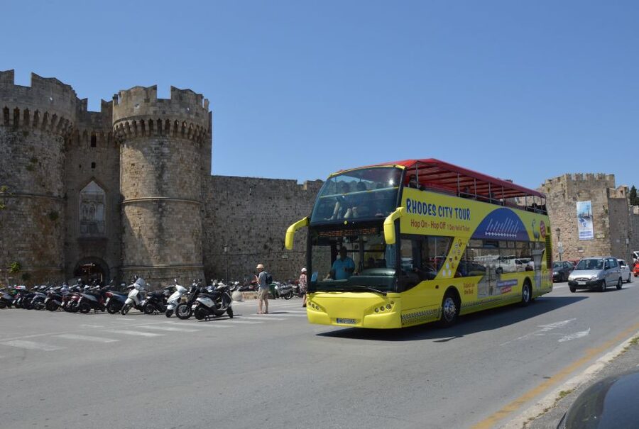 Rhodes: Hop-On Hop-Off City Tour Bus - New Marina and the city beyond the walls