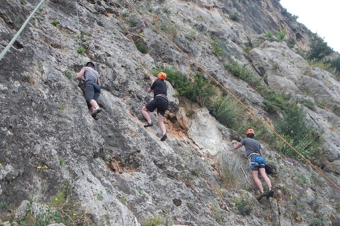 Rock Climbing at Kardamili- West Mani - Getting fitted with gear and learning the basics