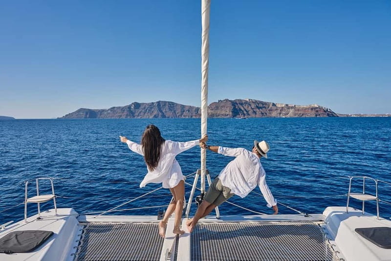 Santorini: Caldera Classic Catamaran Cruise w/ Meal & Drinks - Red Beach and Santorini’s southern cliffs