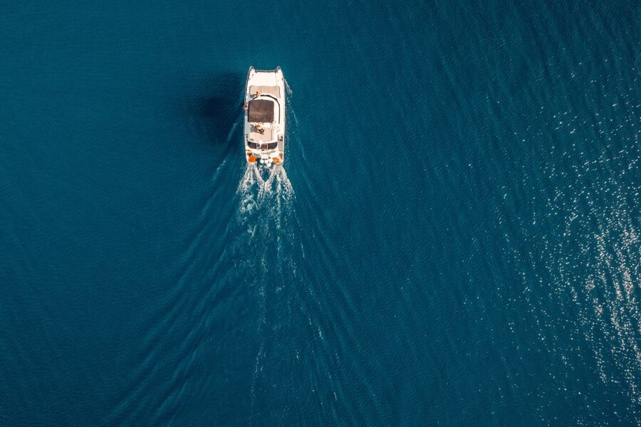 Santorini: Caldera Private Power Catamaran Cruise - Starting in Thera and reaching Ammoudi Bay