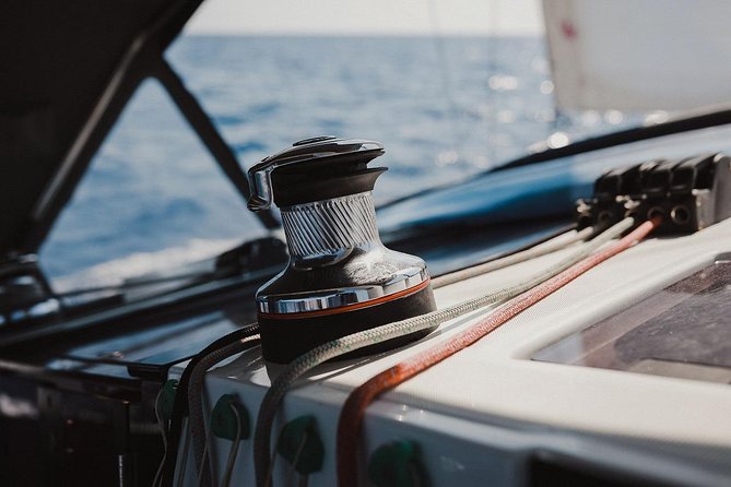 Santorini Caldera Private Sailing Boat Cruise - Nea Kameni and the sulfur waters of the volcano