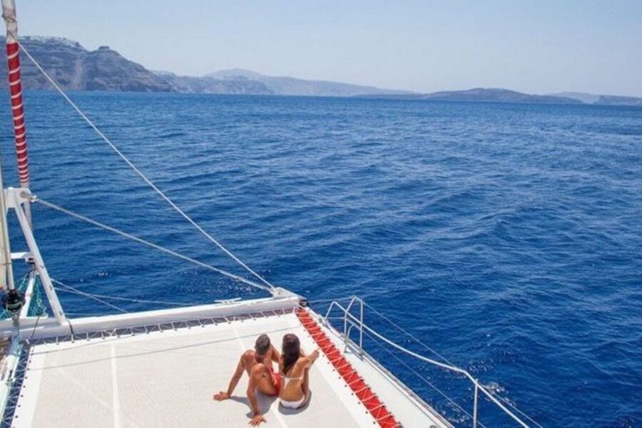 Santorini: Dream Catcher 5-hour Sailing Trip in the Caldera - Indian Head Mountain and the Venetian Lighthouse