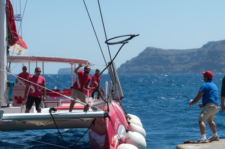 Santorini: Dream Catcher 5-hour Sailing Trip in the Caldera - The BBQ lunch in a secluded bay