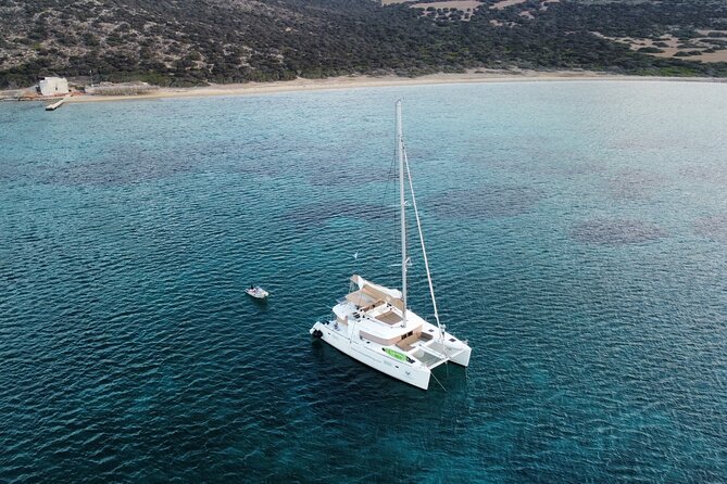 Santorini Gold Catamaran Cruise with BBQ, Drinks and Hotel Pickup - Mesa Pigadia: lunch, dinner, and the longest pause