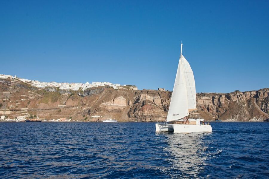 Santorini Gold Catamaran Cruise with Snorkel, BBQ & Open Bar - Mesa Pigadia, Snorkeling, and the BBQ