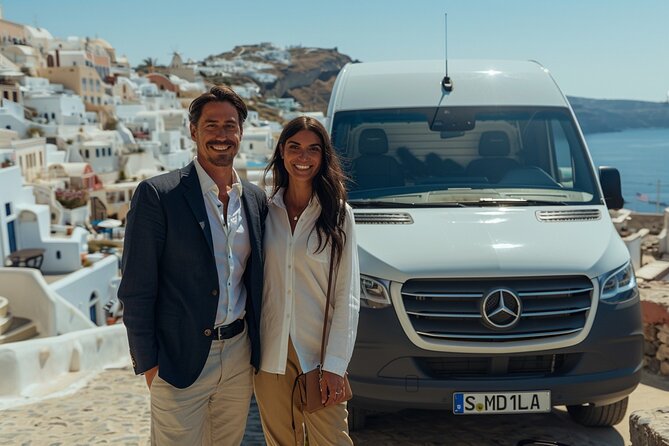 Santorini: Main Port Shared Shuttle - Bus to Hotels or Airport - The route to Fira and central Santorini