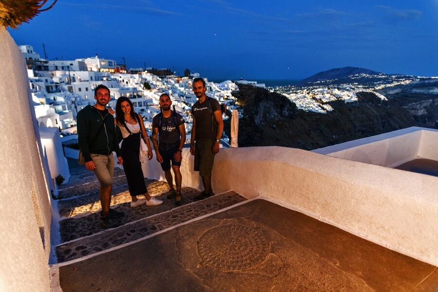 Santorini: Night Hike, Wine Tasting, and Greek Dinner - Key points at a glance