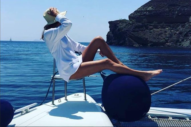 Santorini Platinum Catamaran Cruise with Meal, BBQ and Open Bar - Food, music, and the feel onboard