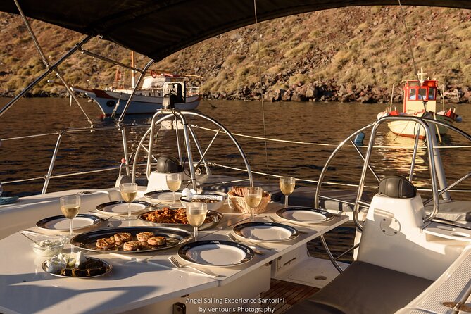 Santorini Private Daytime Sailing Cruise with Meal, Drinks &Transfer included - Lunch cooked aboard with Santorini ingredients