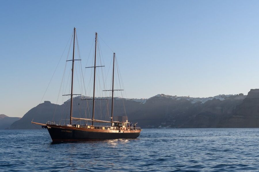 Santorini: Romantic Sunset Caldera Cruise with Dinner - Boarding the King Thiras