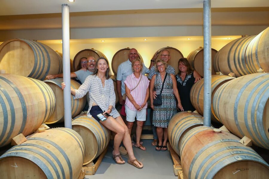 Santorini: Tour of Wineries with Wine Tasting & Food - First winery: vineyards, cellars, and local snacks