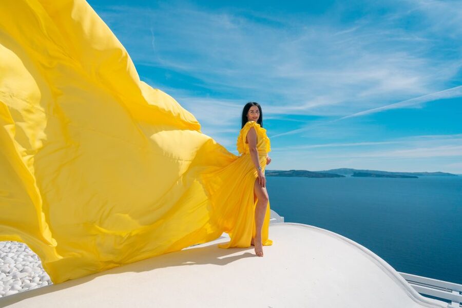 Santorini: Unique Flying Dress Photoshoot Experience - Why a flying dress photoshoot works in Santorini