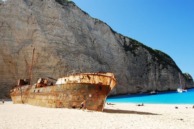 Shipwreck and Blue Caves- 8m Private Boat Tour (up to 11pax) - Pelagaki Beach and the 20-minute swim