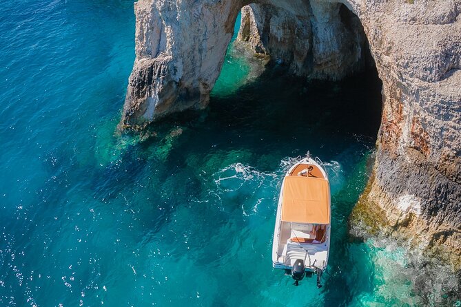 Shipwreck and Blue Caves- 8m Private Boat Tour (up to 11pax) - Xygia Beach and its sulfur waters