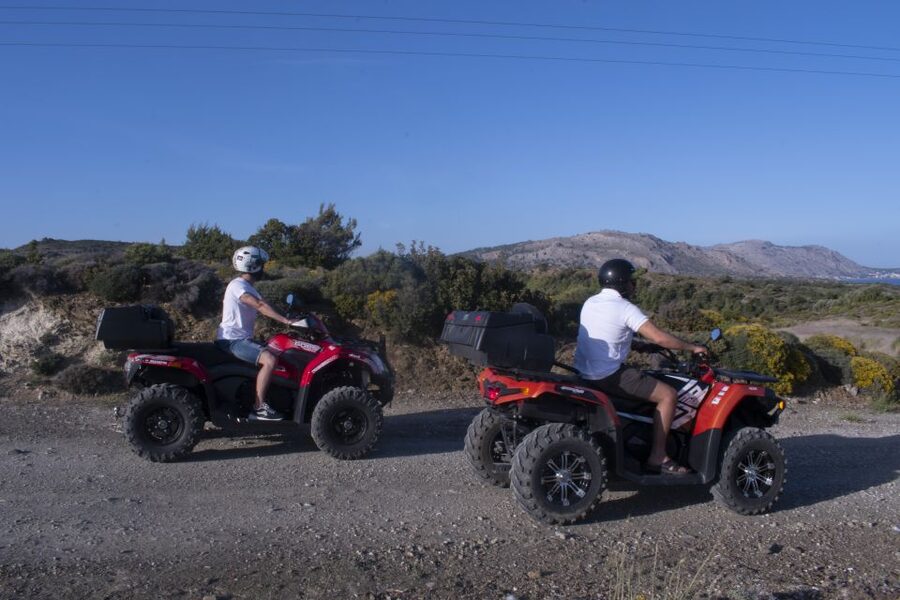 South Rhodes: ATV Quad Guided Tour 2 or 1 person on 1 Quad - Agios Georgios Beach and the 30-minute swim