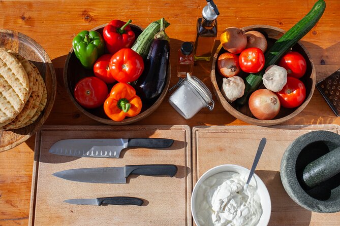 Souvlaki Cooking Class with Locals – Transfer Included - White wine, conversation, and the finished meal