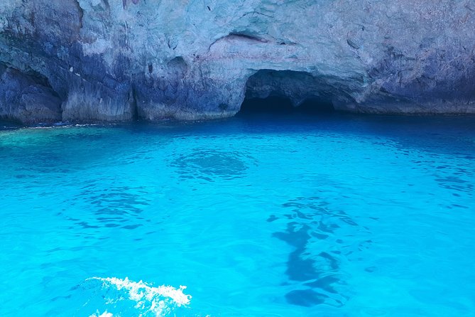 Zakynthos : One day small group tour to Navagio beach Blue Caves & top view - The Blue Caves by boat