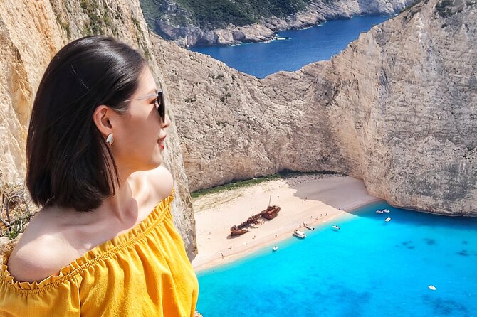 Zakynthos Private Tour to Navagio Shipwreck by Land and Sea - Navagio Beach from the water