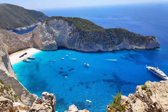 Zakynthos Small Group Tour Shipwreck and Blue Caves Land & Sea - Navagio Beach is best seen from offshore